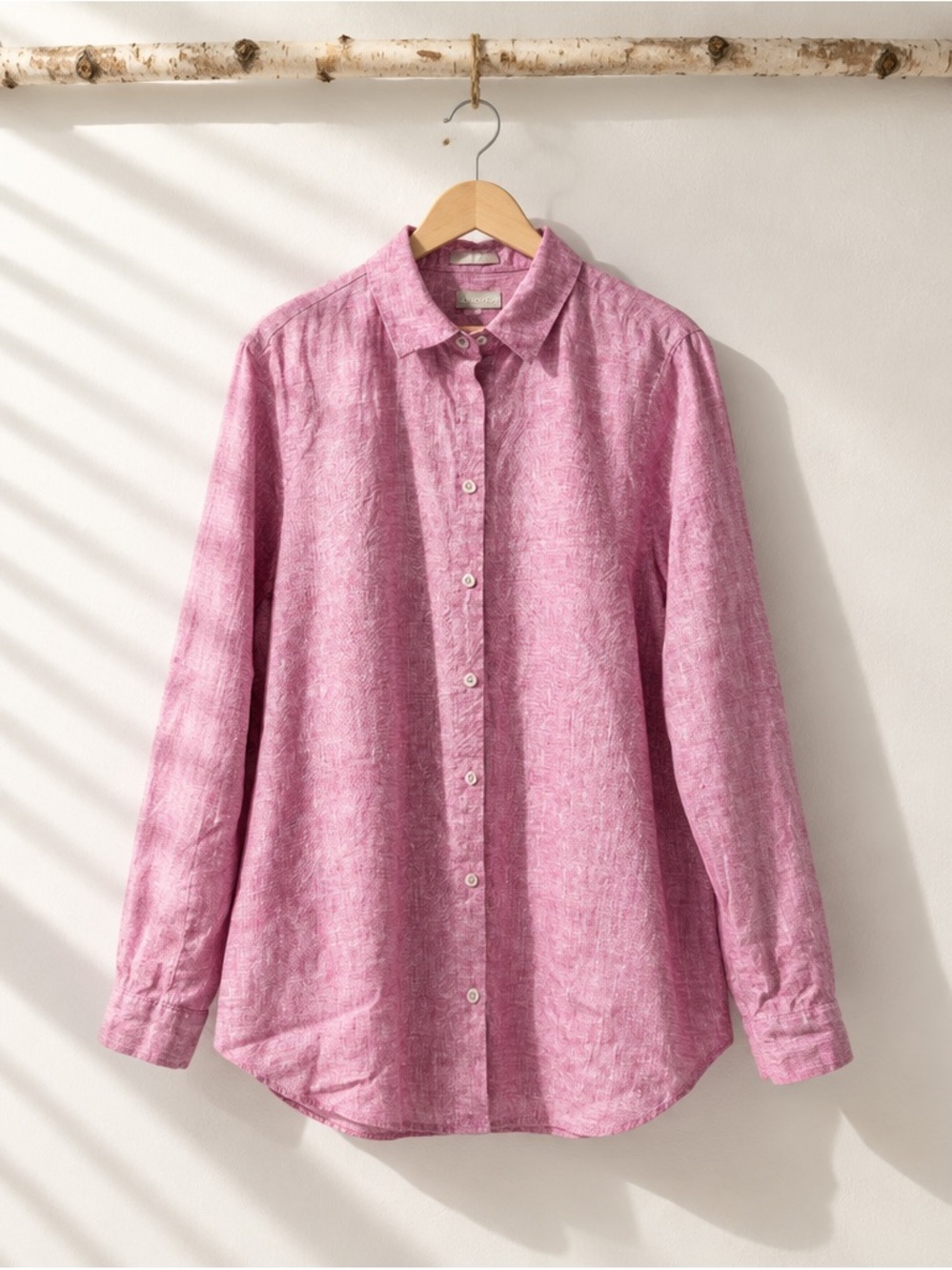 Women Chico's Roll up Long-Sleeve Linen-Blend Button-Up Shirt